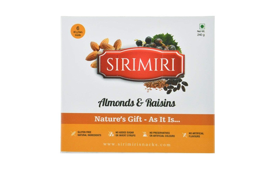 Sirimiri Almonds & Raisins Bars   Box  240 grams